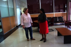 Breaking new grounds…. CHAZ Executive Director, Mrs. Karen Sichinga chatting with Jill Bartley – Chief Operations Officer from Christian Blind Mission (CBM)